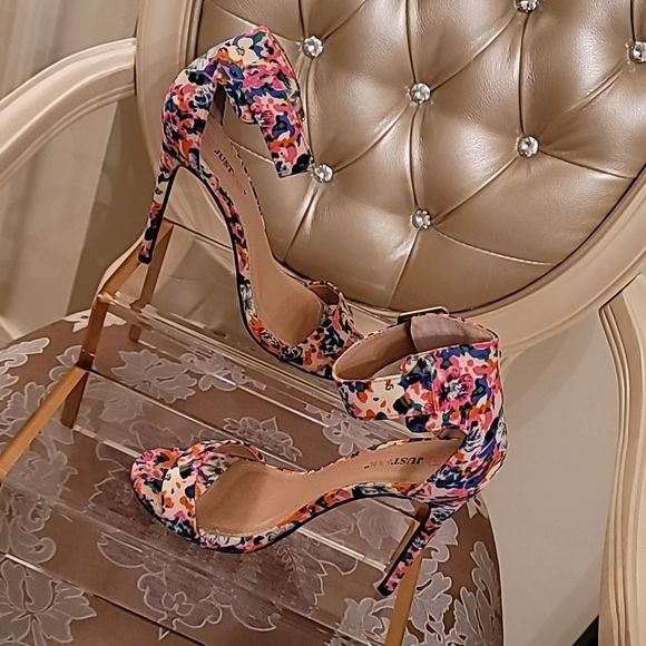 JustFab Lotus Floral High Heel Sandals - Picture 2 of 16